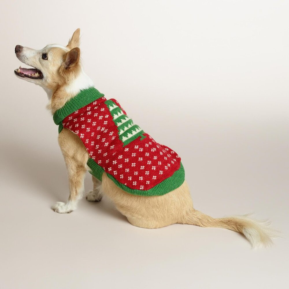 NWT size SMALL dog NEW sweater WORLD MARKET knit pet Red Green Christmas Tree